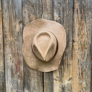 Frye Natural Woven Hat with Brown Band